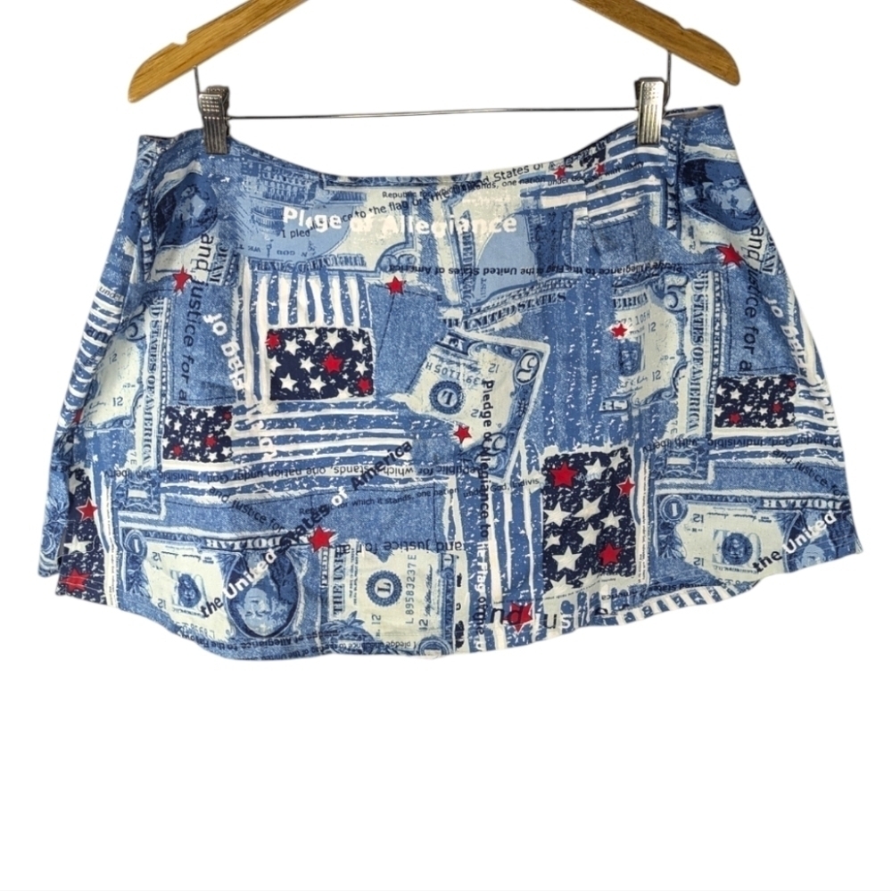 Vintage Rag cotton united states currency dollar bill patriot skirt woman's 24